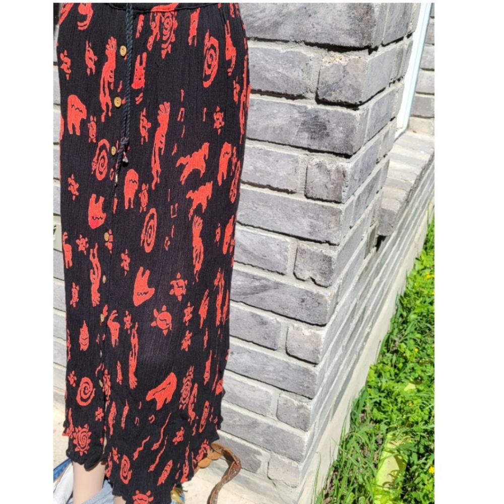 Vintage 90s A line tribal boho guazy maxi skirt
